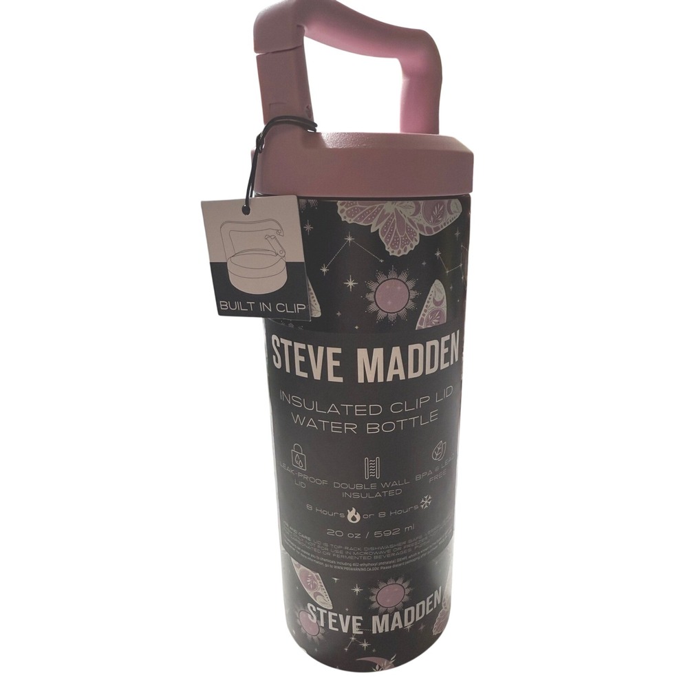 Steve Madden 20oz Insulated Water Bottle Celestial Butterfly Clip Lid NEW